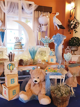 Mesa dulce bautizo tonos azules